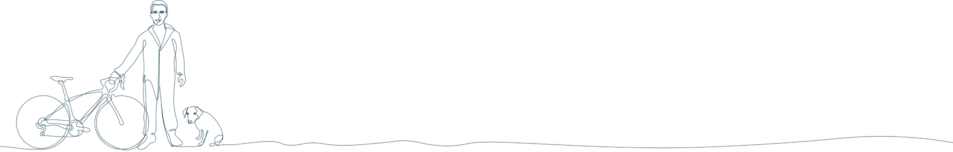 The Wiltshire bicycle workshop longer line drawing of Oliver and his dog Eliot